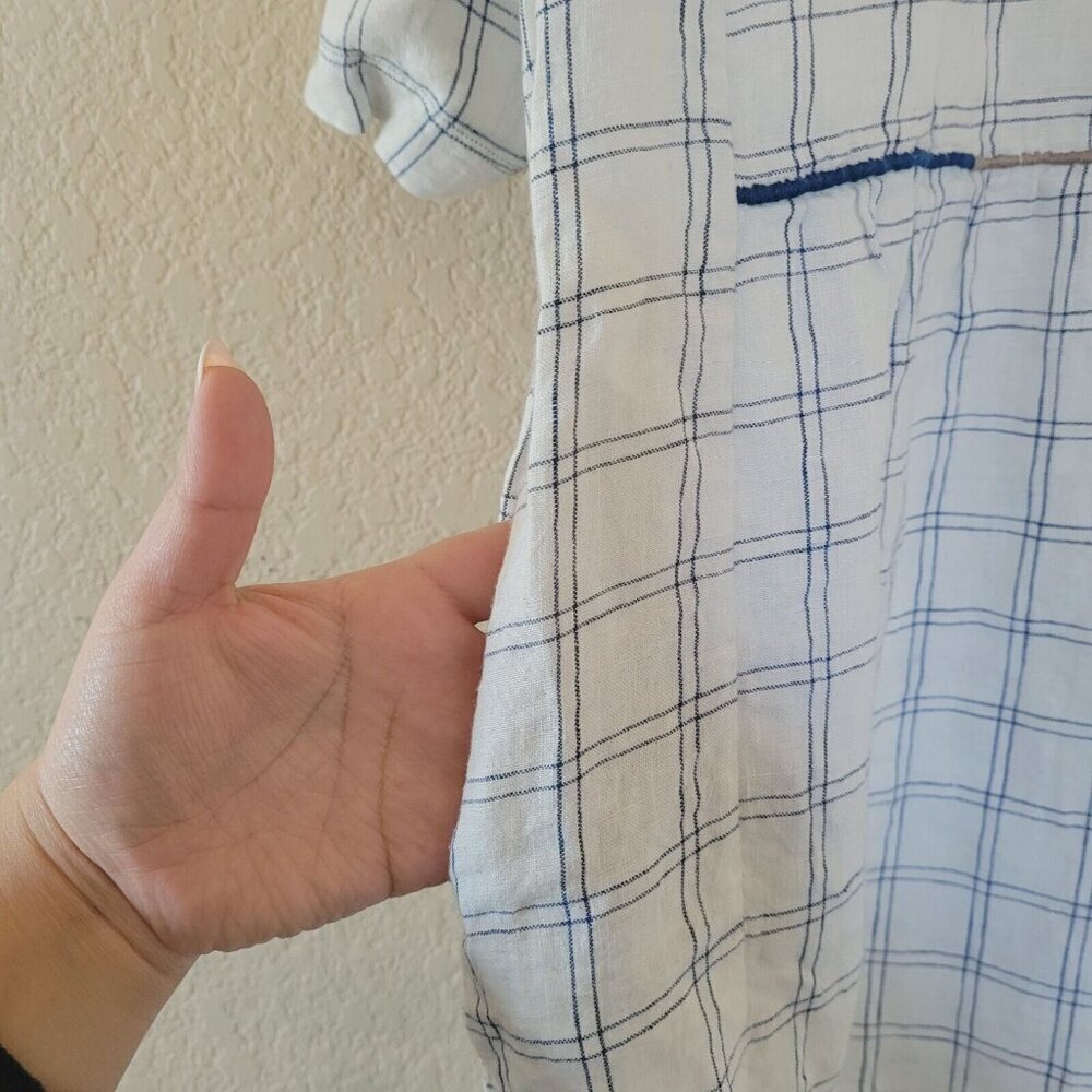 Relaxed White and Blue Check Midi Dress - Picture 9 of 10